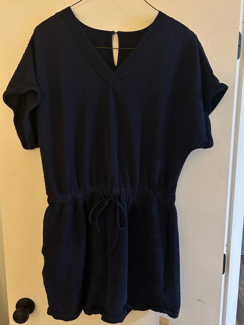 Cupshe Navy Blue Women's V-Neck Romper with Drawstring Waist